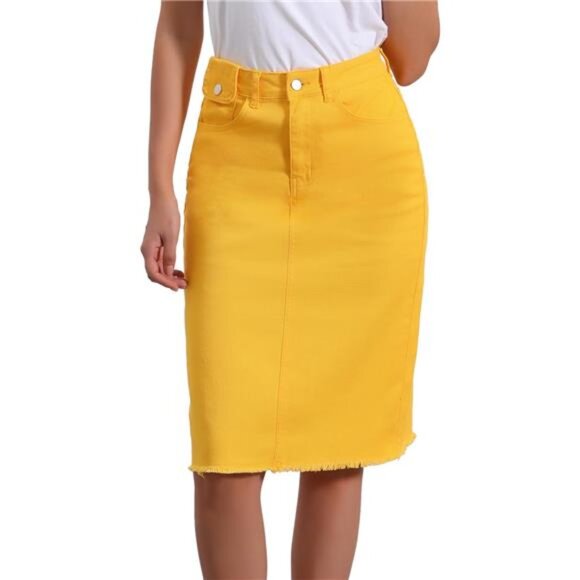 Women's Jean Skirt High Waist Yellow - Picture 1 of 5